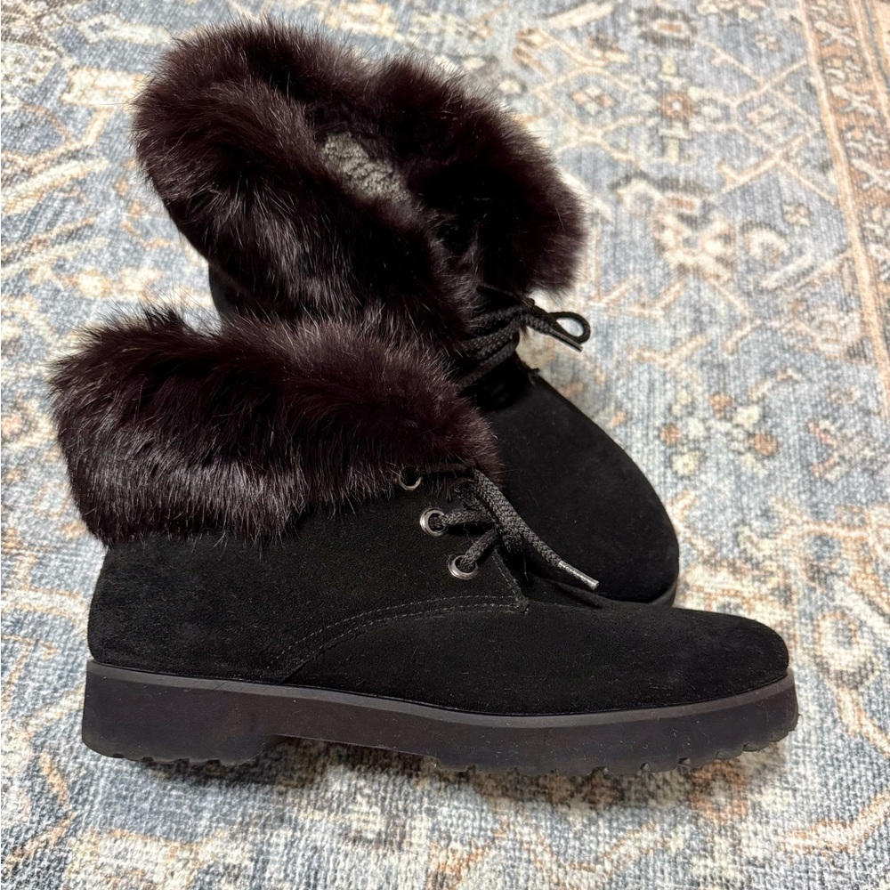 Italian Women's Suede Black Fur-Lined Boots
